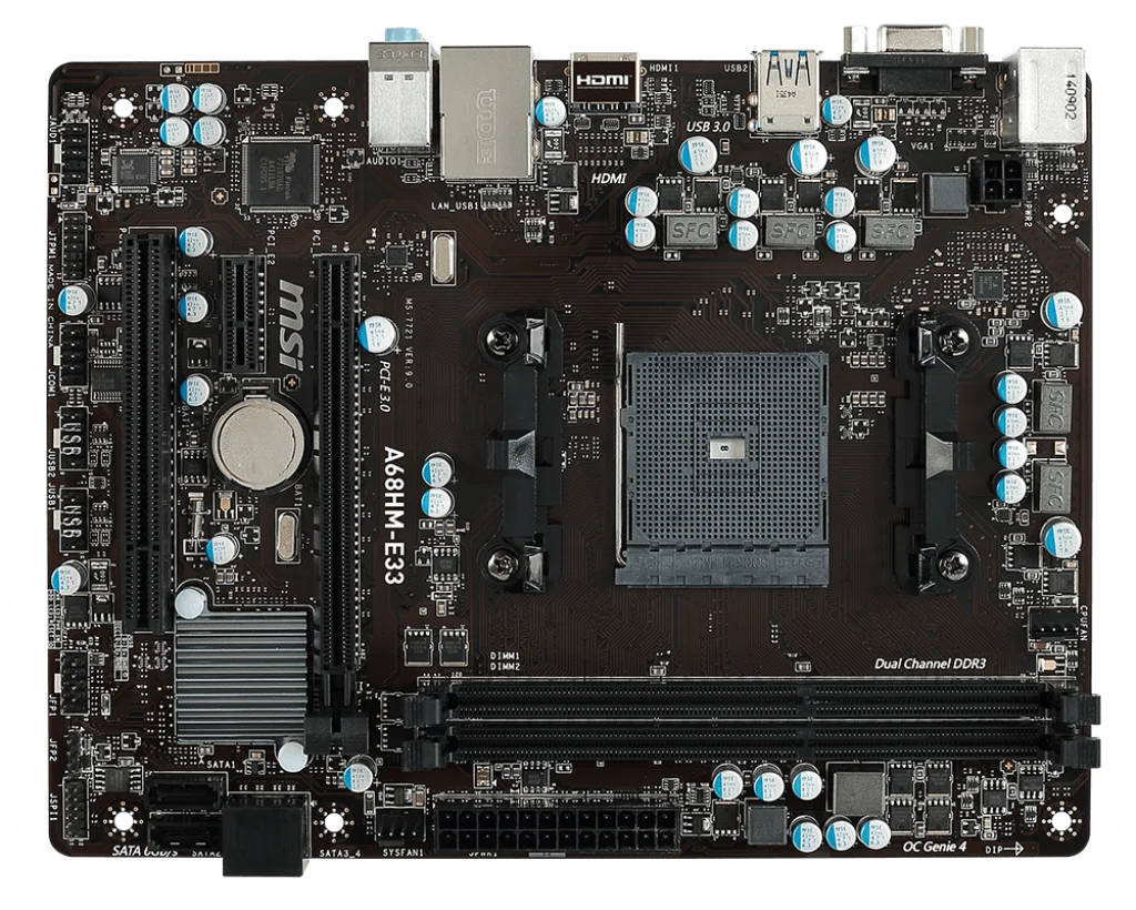 Новая материнская плата msi A68HM-E33 процессором amd socket FM2+ 2xddr3 памятью SATAIII ssd USB 3,0 HDMI+ VGA PCI-E X16, материнская плата для рабочего стола
