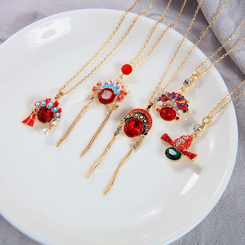 Peking Opera Enamel Pendant Necklace Red Chinese Ethnic Pearl Initial Women Tourist Souvenir New Arrival | Украшения и аксессуары