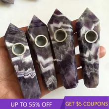 

Purple Natural Dream Amethyst Quartz Crystal Point Wand Smoking Pipe W/ Carb Hole Healing Gemstone Obelisk Mineral Rock Stone