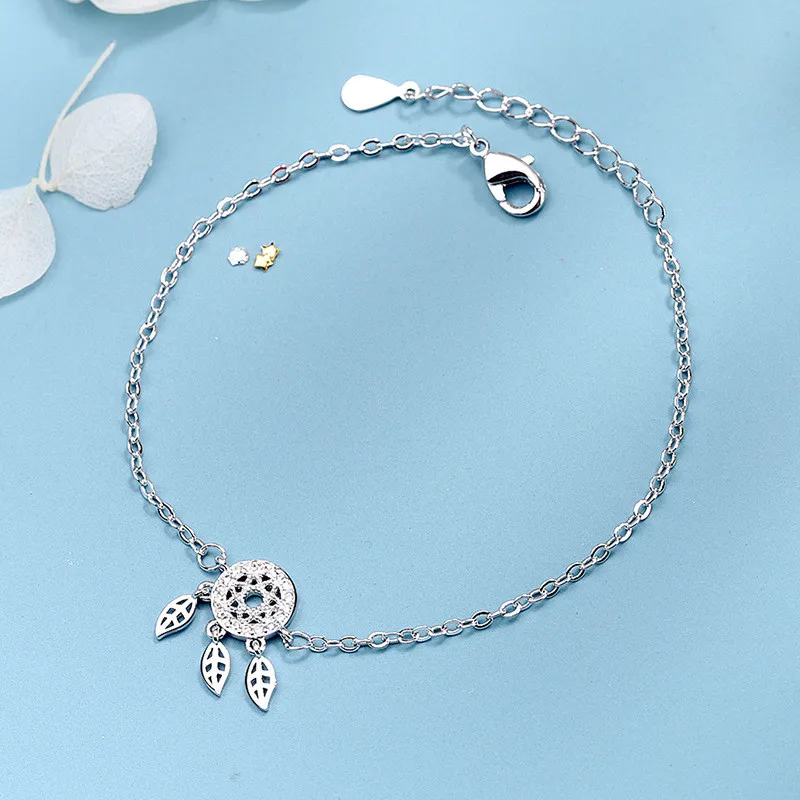 silver DAIWUJAN, 925 пробы, серебро, циркон, Ловец снов, перо, прелестный браслет, ювелирные украшения для женщин, девушек, вечерние, аксессуары, подарок - Цвет камня: silver