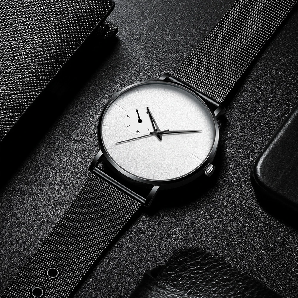 

Casual Buckle Automatic Round Men Watch Mechanical Ultra Thin Button Battery Dial Business Adult Stainless Steel Strap Wrist
