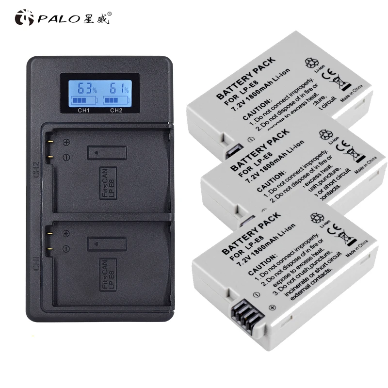 3 шт. 1800 мА/ч, LP-E8 LPE8 LP E8 Батарея мА/ч. Аккумулятор AKKU емкостью+ LCD Dual charger для цифровой однообъективной зеркальной камеры Canon EOS 550D 600D 650D 700D X4 X5 X6i X7i T2i