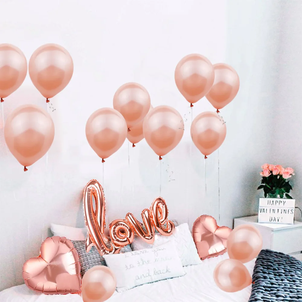 

Rose Gold Valentines Day Balloons Set Siamese Love Letters Foil ballon Birthday Wedding Anniversary Party Decoration Supplies 8D
