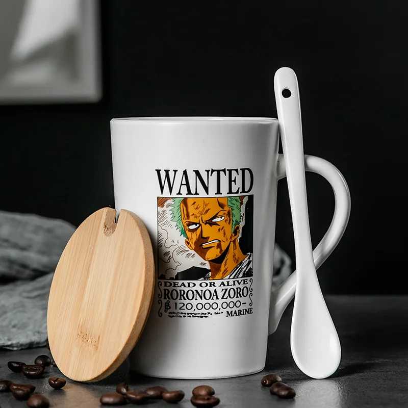 Roronoa Zoro Coffee Mug WANTED With Cover and Spoon