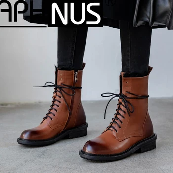 

APHNUS Womens Boots Short Ankle Booties Flats Low Mid Heels Pumps Woman 2020 Shoes For Women New Boot