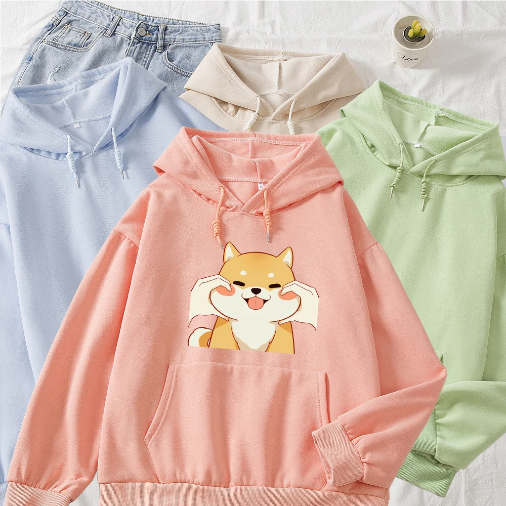 

Cartoon Animal Dog Cute Print Hooded Sweatshirts Autumn Funny Lovely Casual Cotton Loose Streetwear Kawaii Corgi Hoodies Women