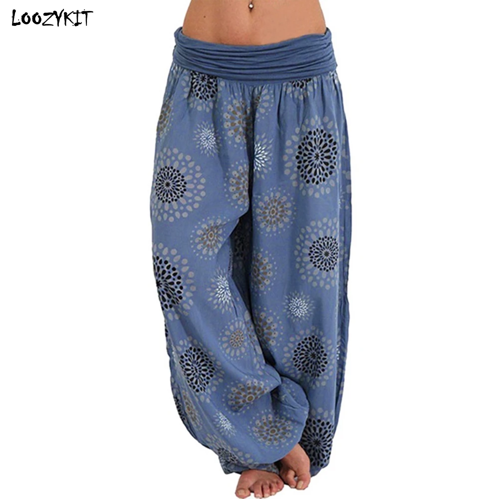 

LOOZYKIT Women Yoga Pants Plus Size 5XL Beach Harem Pants Lady Casual Vintage Print Pants Female Loose Wide Leg Trousers Fashion