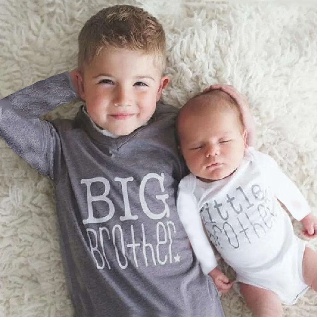 Осенне-весенняя одежда футболка с надписью «Big Little Brother» для маленьких мальчиков топы, футболки для маленьких девочек, одежда