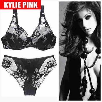 

KYLIE PINK US Size Thin French Style Bralette Lace Bras and Panty Sets Lingerie Sexy Luxury Full Cup Bra Brassiere Underwear Set