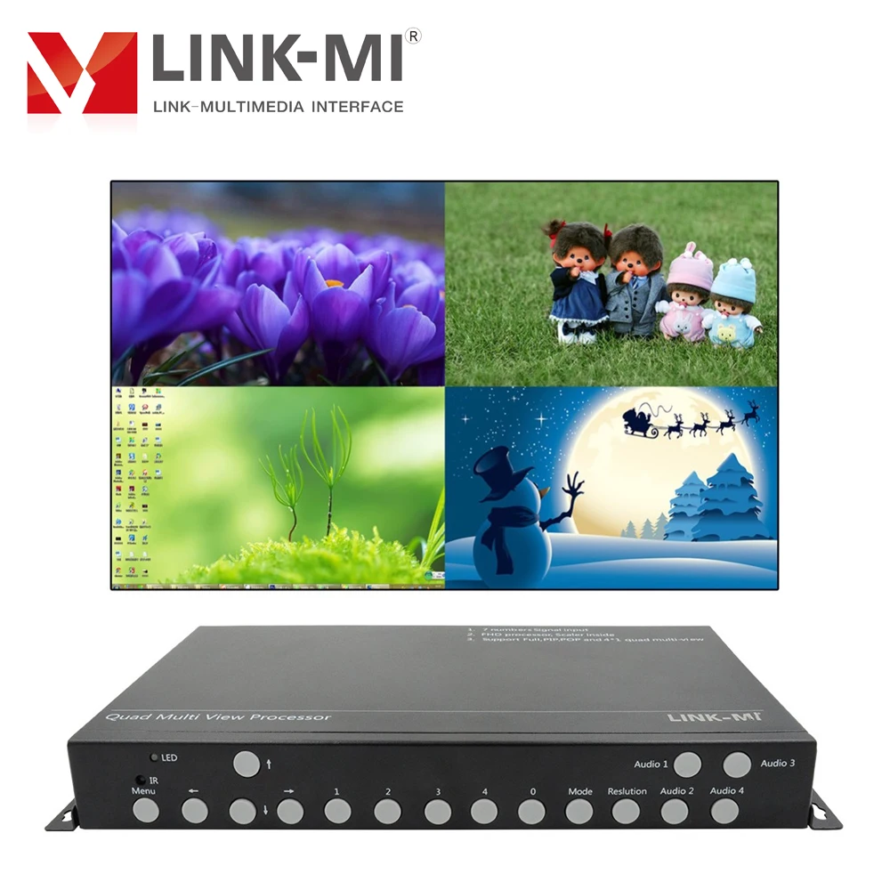 LINK MI 4X1 Quad HD Video Multiviewer HDMI Multiplexer VGA + DP + HDMI