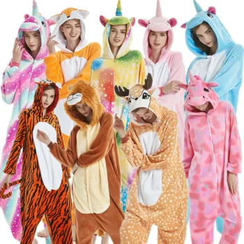 

Adults Pajamas Women Flannel Sleepwear Unisex Kigurumi Cute Unicorn Cartoon Kigurumi Pajama Set Kids Hooded Pyjamas 4-20T