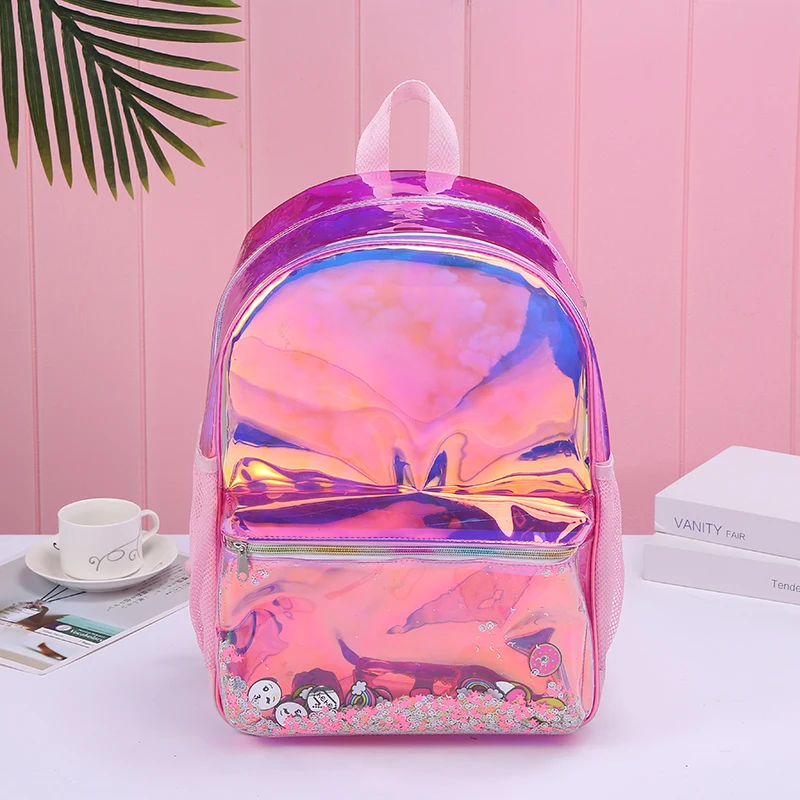 

Fashion Women's Backpack Color Striped Laser Plastic See Through Security Transparent Backpack Bag Ladies Travel Bag Ladies Bag