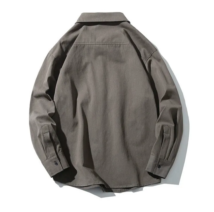 4 одноцветная Мужская рубашка в стиле сафари с двойным карманом camisa masculina хаки рубашка цвета хаки Высококачественная Мужская рубашка