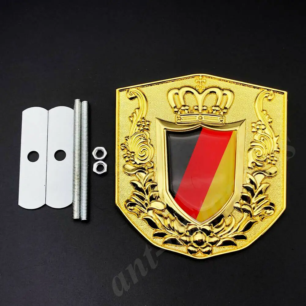 

Metal Golden Germany Deutschland Flag Royal Crown Car Front Grille Emblem Badge