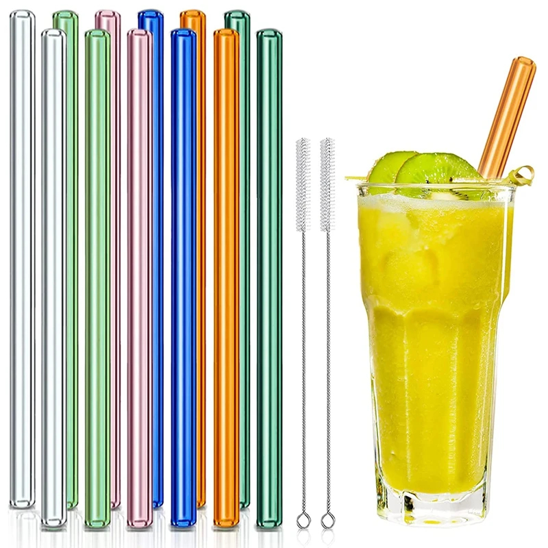 Colorful Glass Drinking Straw with Brush for Water Milk Juice Cocktail Smoothie 