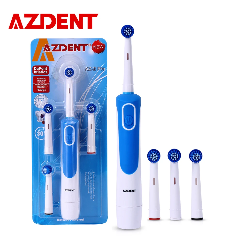 AZDENT New Hot Electric Toothbrush Rotary Tooth Brush AA Battery Power Deep Clean No Rechargeable with 4 Replacement Teeth Heads AZDENT New Hot Electric Toothbrush Rotary Tooth Brush AA Battery Power Deep Clean No Rechargeable with 4 Replacement Teeth Heads