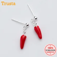 Trusta 925 однотонные Настоящее серебро серьги серебристого цвета; бижутерия урожай высушенный красный перец чили серьги Рождественский подарок для девочек-подростков, Для женщин DA31