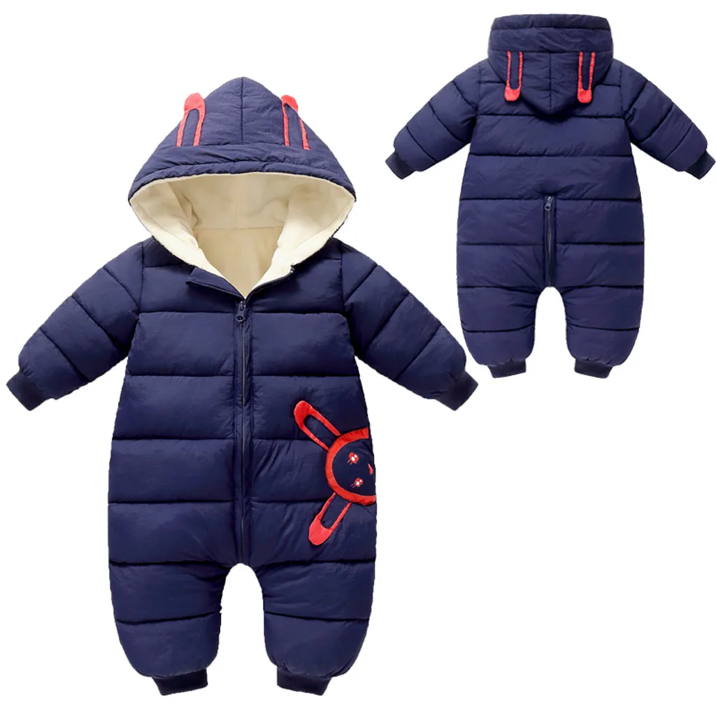 Newborn Infant Baby Boys Girls Winter Warm Thick Romper Jumpsuit Hooded Outfits