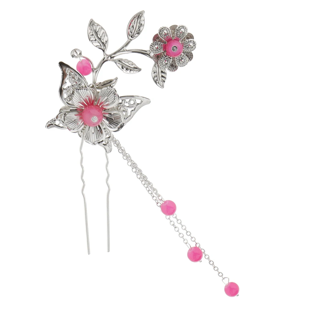 Jade Bead Flower Hairpin Kanzashi Hair clip Classical for Hanfu Kimono Bride