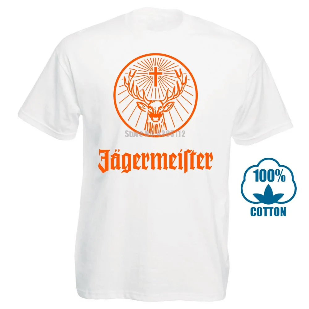 Белый Jagermeister Немецкий Логотип Мужская черная футболка хлопок Новая мода из США - Цвет: Белый