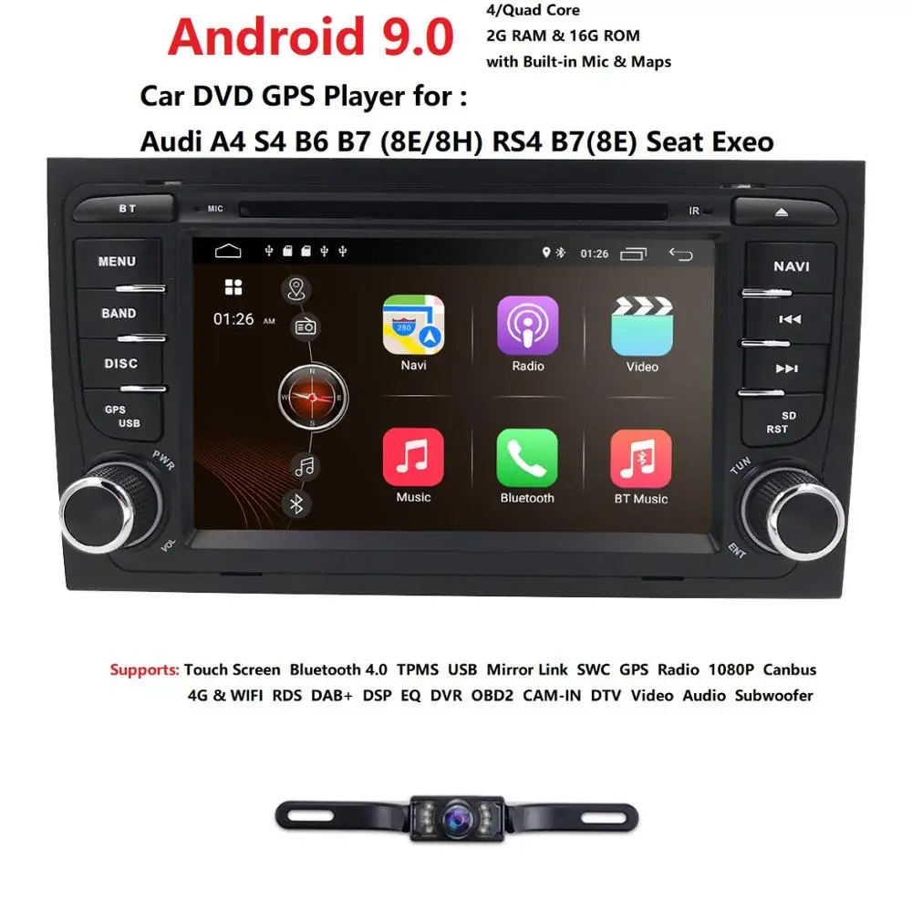Hizpo Android 9 0 двойной Din автомобильный DVD gps плеер для Audi A4 S4 B7 стереоплеер Bluetooth 1080P 4G USB
