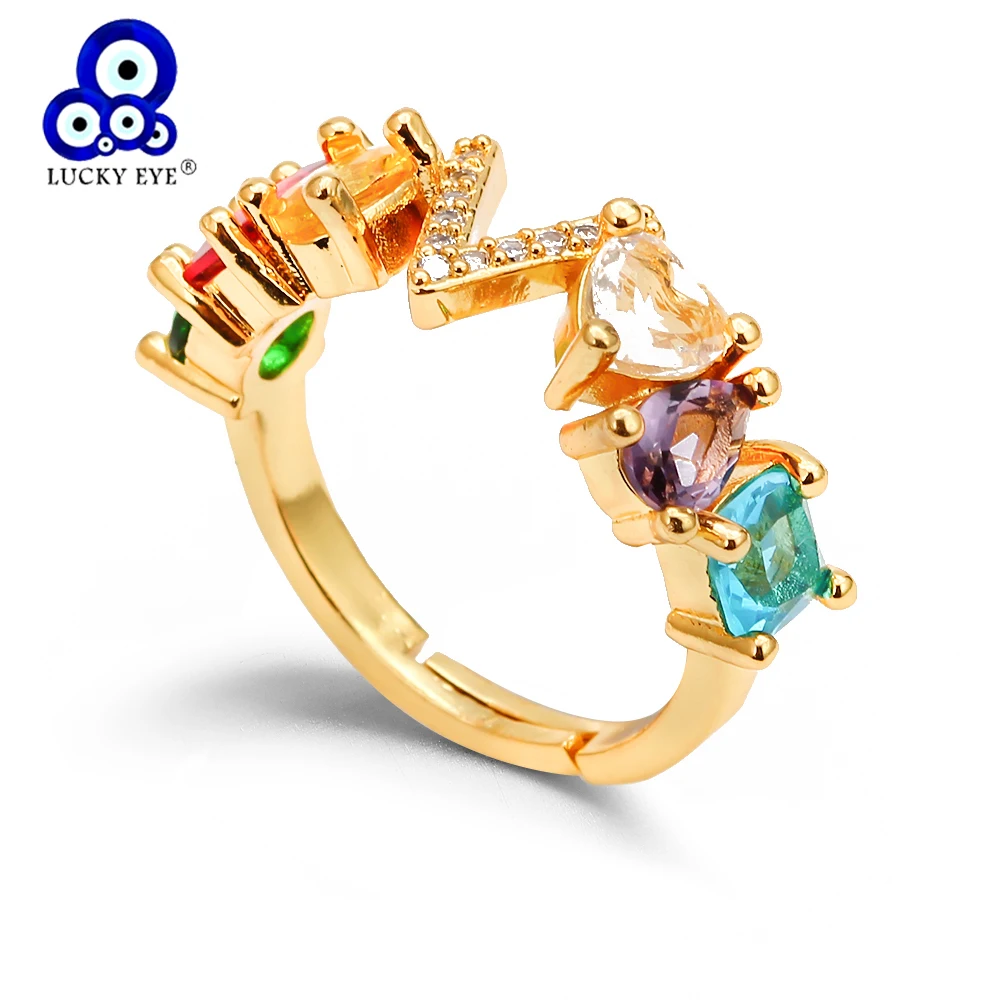 Lucky Eye, микро проложенное кольцо с начальной буквой, золотого цвета, 26 кольцо с алфавитом, регулируемое для женщин, девушек, вечерние ювелирные изделия на свадьбу EY6619