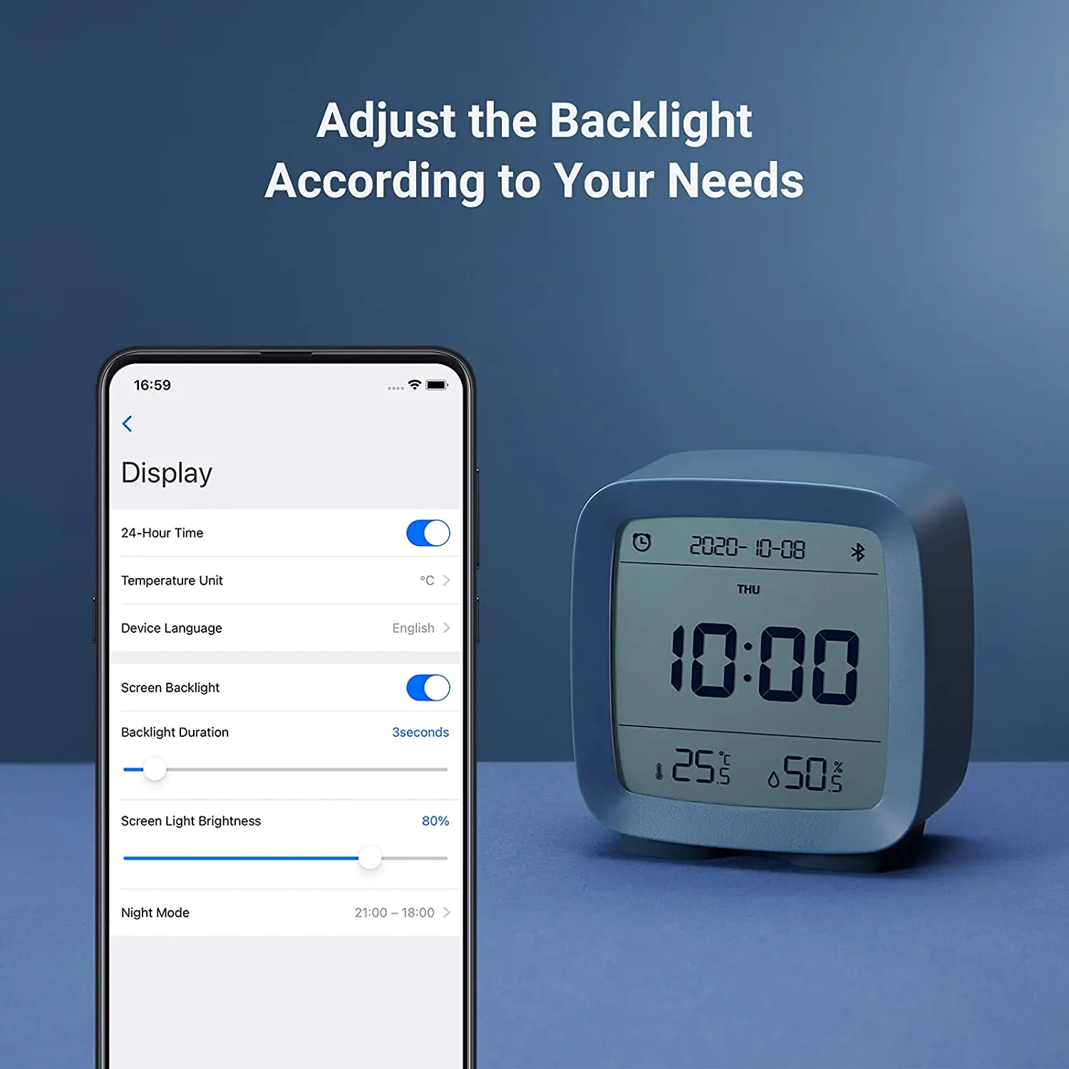 Qingping Cleargrass Bluetooth Alarm Clock smart Control Temperature Humidity Display LCD Screen Adjustable Nightlight Temperature Humidity Meter Smart Night Lamp