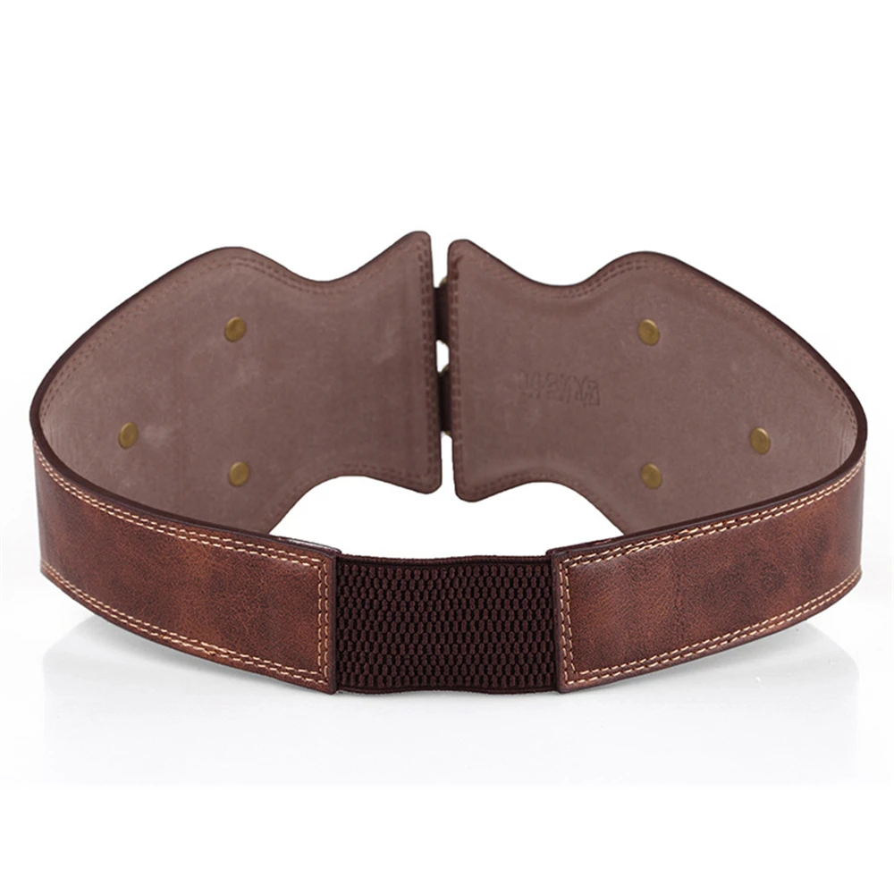 Womens Wide Waist Belt Leather Punk Rivet Female Belts Cummerbunds Brown Ladies Elastic Corset