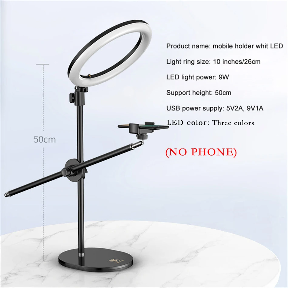 tripode para aro de luz, movil con luz Soporte de montaje monopié con  anillo LED, tripode movil lámpara de Flash, trípode de soporte de sobremesa  con soporte para teléfono móvil, tiro superior