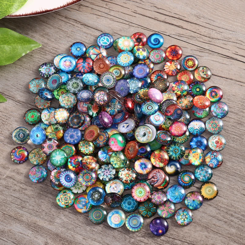 200PCS 12MM Time Glass Patch Vintage DIY Jewelry Accessories Delicate Round Shaped Mosaic Tiles Creative Patterns Printed Glass Jewelry Findings & Components discount  Jewelry Findings & Components