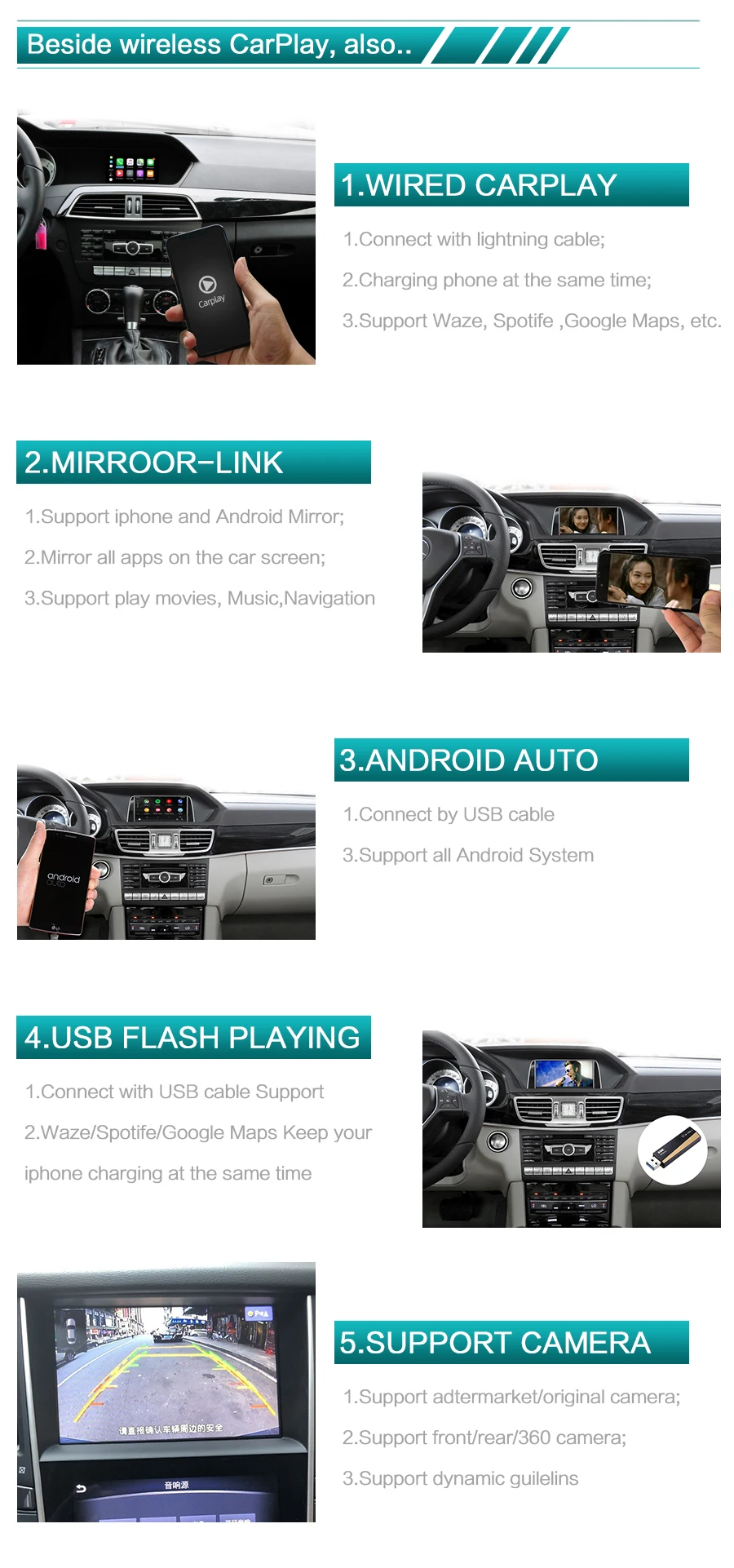 Sinairyu беспроводная Apple Carplay для Mercedes E Class C207 2011- NTG4.5/NTG4.7 Модифицированная Поддержка камеры заднего вида