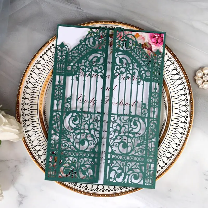  20 Pcs European Style Wedding Invitation Cards Hollow out Cover Pocket Supply - 4.00048E+12