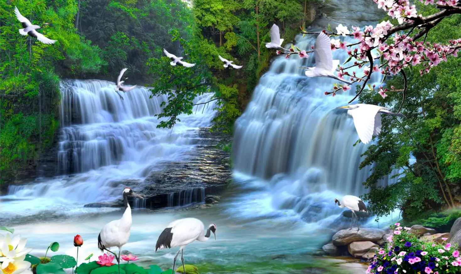 Custom Waterfall Mural para decoração de casa,