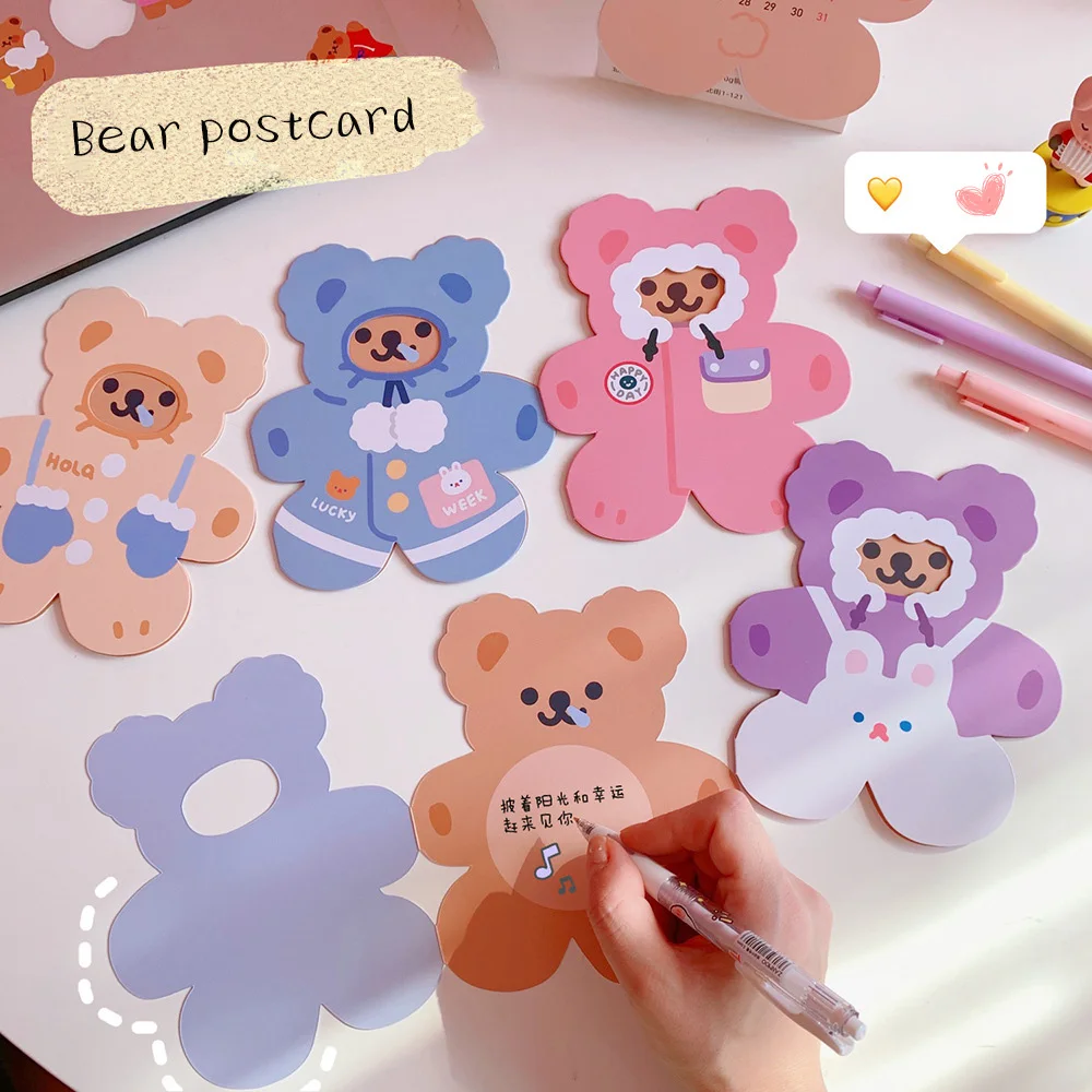 INS Kawaii invierno oso foto de tarjeta postal accesorios DIY tarjeta de felicitación de cumpleaños etiqueta de la pared de tarjeta de Año Nuevo postal tarjeta de regalo fiesta de navidad