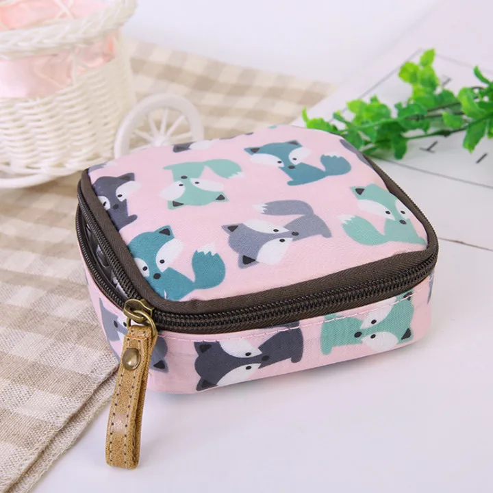 New Arrival Cartoon Printing Canvas Coin Purse Women Fashion Credit Card Bag Key Case Pocket Girls Sanitary Napkin Storage Bag