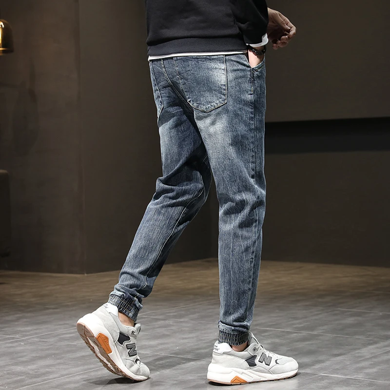 Men's Jeans Relaxed Tapered Harem Pants Streetwear Drawstring Elastic Waist Casual Joggers Pants