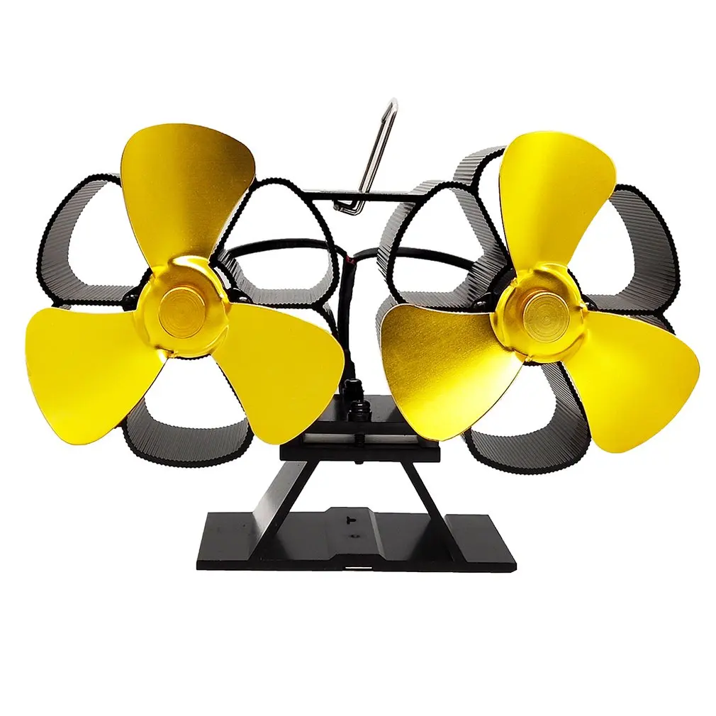 Golden 6 Blades Двухконфорочный вентилятор для камина, дровяная горелка, двухконфорочная тепловая мощность, экологический вентилятор для камина, тепловая мощность вентилятора - Цвет: Golden 6 Blades