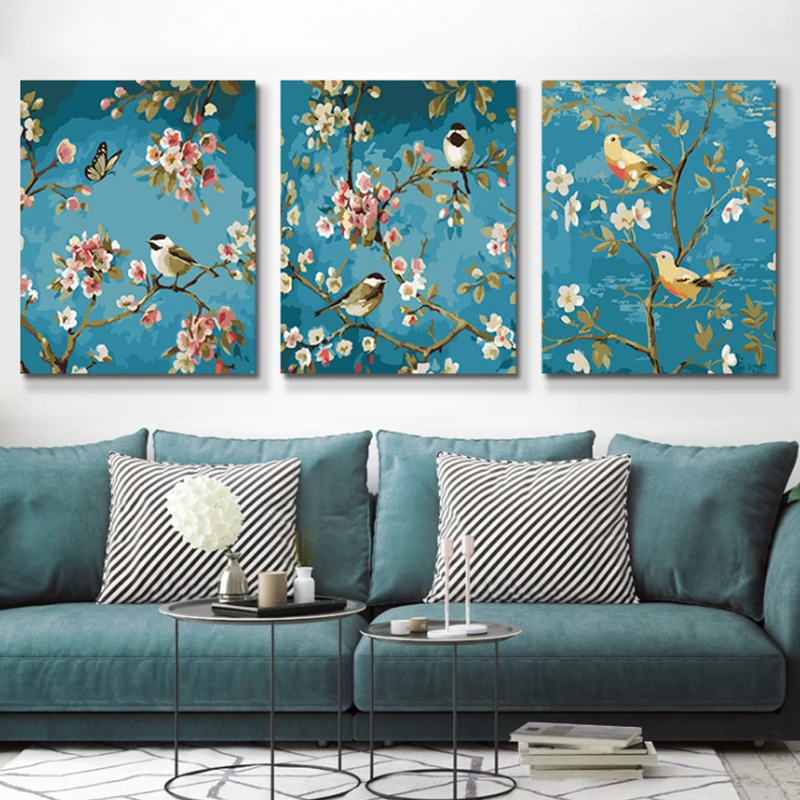 

Diy Oil Painting[3 Pcs Split Series "Bird on the branch"]Paint by Numbers DIY Painting Three Pieces Multipack Wall Art