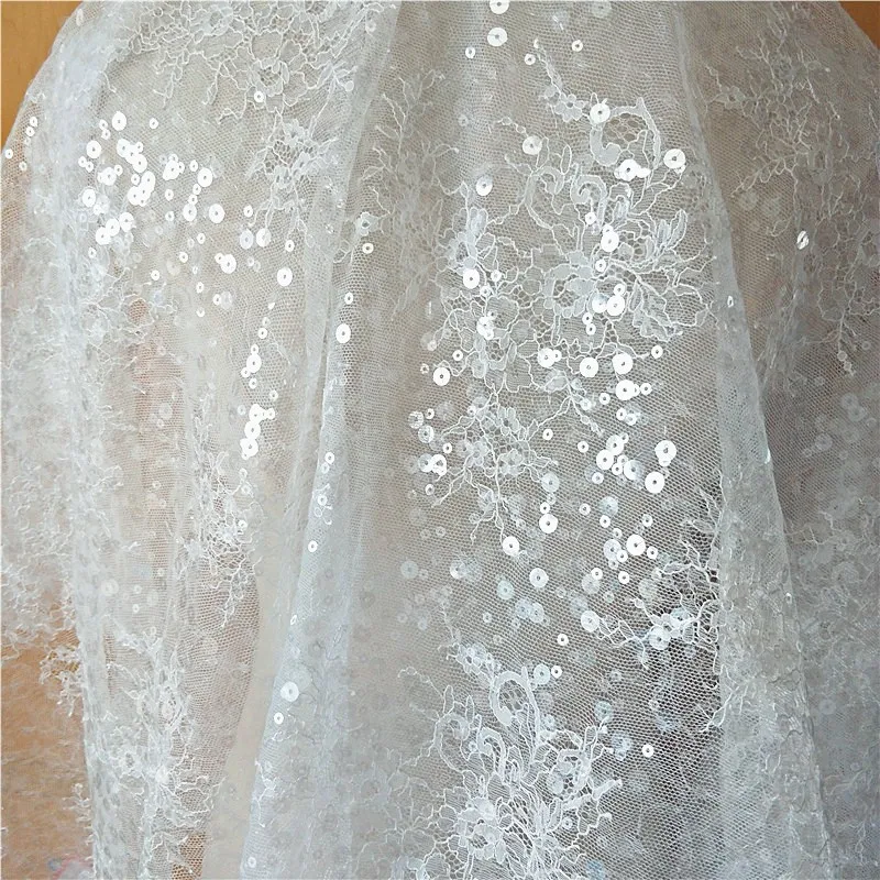 New French Sequined Lace Fabric Border Embroidery Flower Wedding Dress DIY Sewing Accessories RS2507