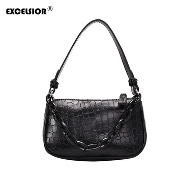 

EXCELSIOR New PU Leather Women's Bags Alligator Shoulder Bags for Women 2020 Ins Baguette Bag Stylish Women Handbags Sac A Main