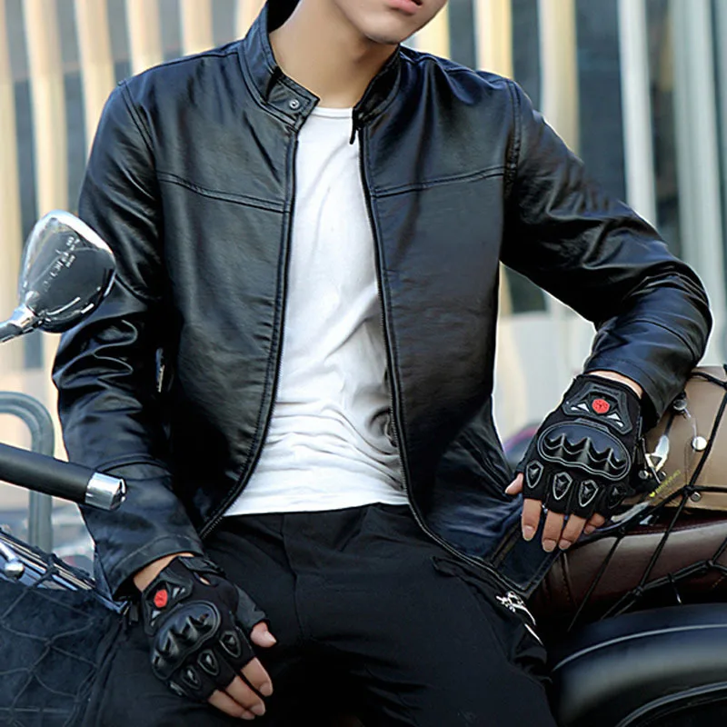 Autumn Punk Leather Jacket Men New Motorcycle Leather Jacket Slim Fit Men Leather Machine gun embroidery PU Clothing