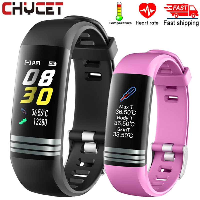 2020 Fitness Bracelet Body Thermometer Smart Bracelet Fitness Tracker Smart Watch Heart Rate Monitor Smart Band Watch Men Women