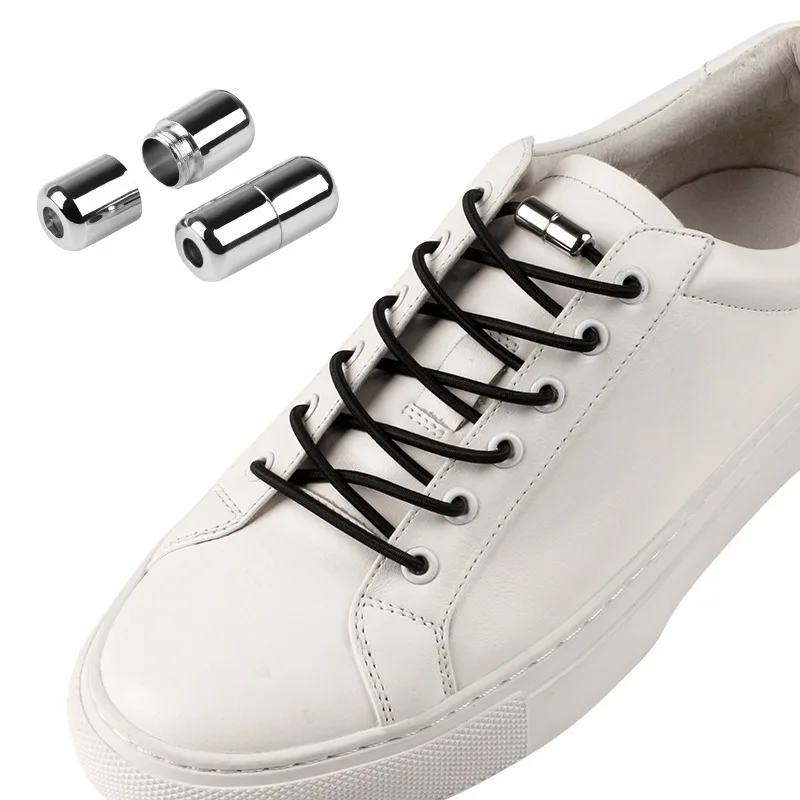 Cordones redondos de bloqueo elástico para zapato que No se ata, cordones para chico y adulto, cordones para zapatillas deportivas, cierre de Metal, 1 par