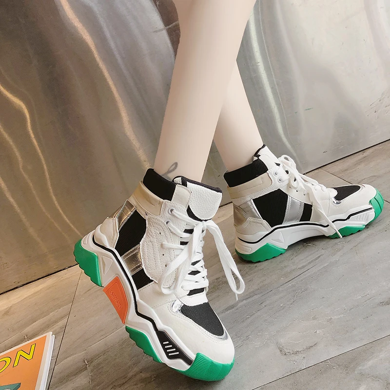 

2019 Mixed Color High Top Winter Sneakers Women Platform Chunky Sneakers Keep Warm Casual Trendy Non Slip Vulcanized Shoes