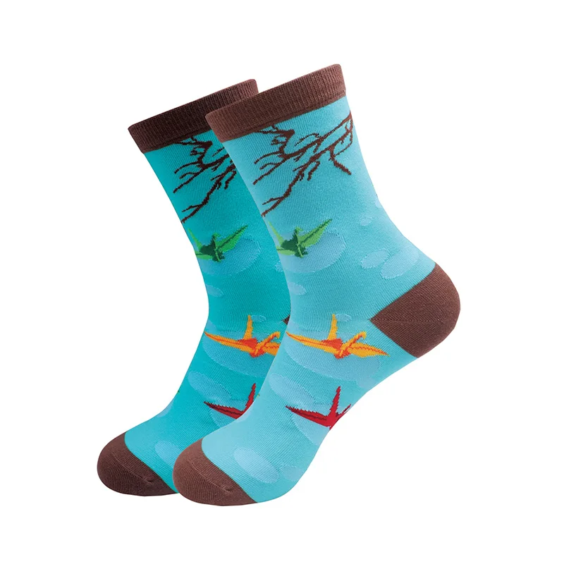 Модные хлопковые счастливые носки, мягкие носки, Красивые забавные носки для мужчин, женщин, девушек, художественные носки - Цвет: Хаки