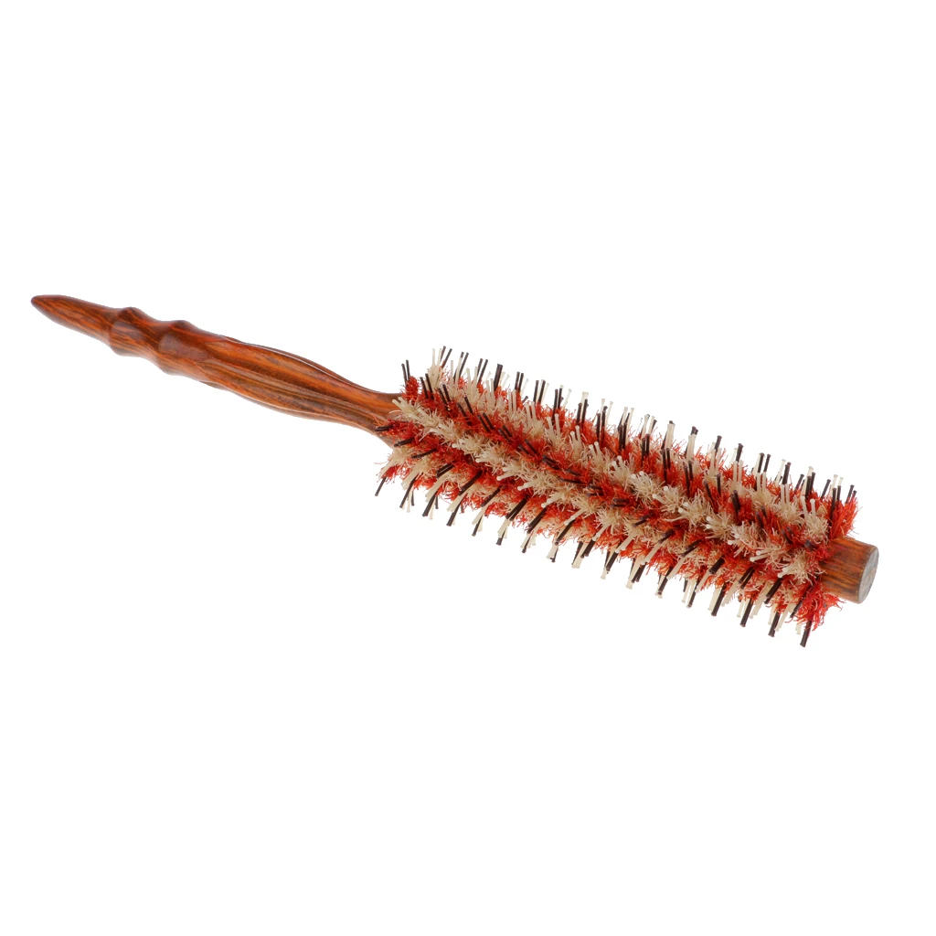 Round Wooden Bristle Hairbrush Hairdressing Curling Drying Hair Comb Brush