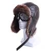Winter Bomber Hats Plush Earflap Russian Ushanka with Goggles Men Women's Trapper Aviator Pilot Hat Faux Leather Fur Snow Caps ► Photo 2/6