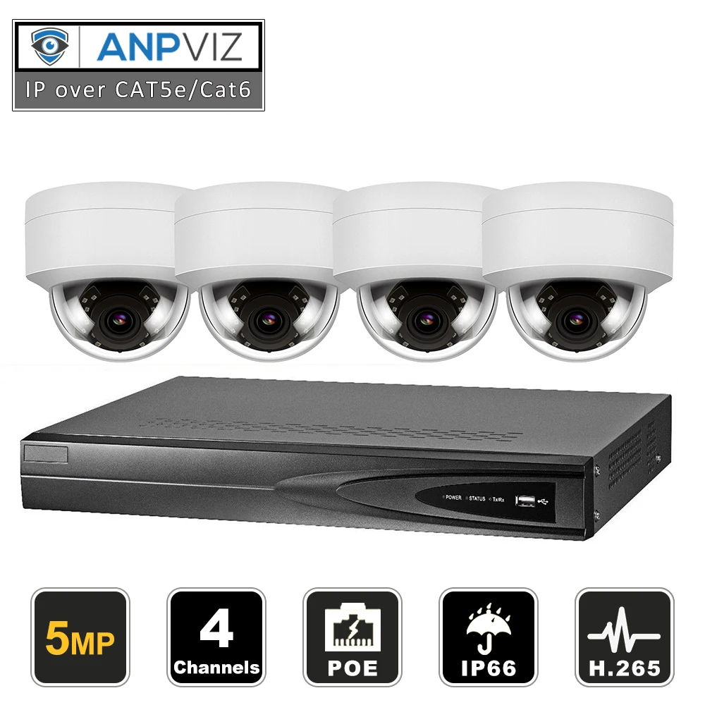 2019 Новый NVR комплекты 4 шт 5MP PoE купольная камера безопасности Система наблюдения