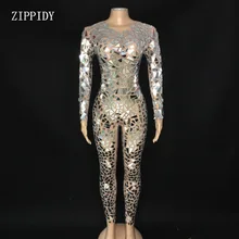 Блестящий сексуальный прозрачный комбинезон с зеркалами, одежда для сценического шоу, танцевальная одежда, сетчатый боди с блестками, эластичный костюм для выступлений, YOUDU