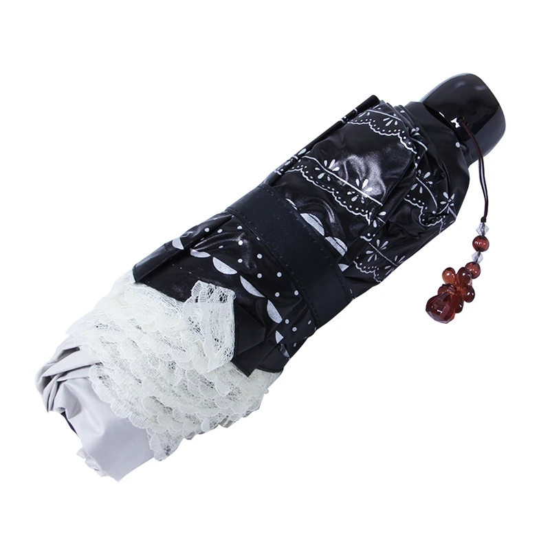 

Women's Princess Dome/Birdcage Sun/Rain Folding Umbrella For Wedding Lace Trim beige